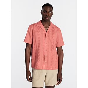 George Men's Cotton Linen Blend Embroidered Short Sleeve Camp Shirt (Various) from $6.65