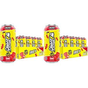 24-Pk 16-Oz GHOST Zero Sugar 200mg Caffeine Energy Drinks (Sour Patch Kids Redberry) $29.95