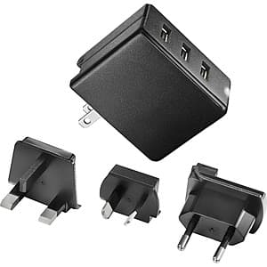 3-Port Insignia 30W Foldable USB Wall Charger w/ EU/UK/AU Rechangeable Plugs $6 + Free S&H
