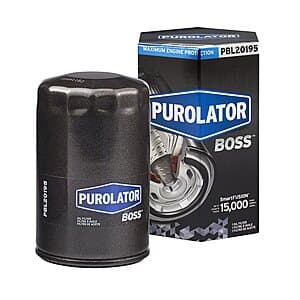 Purolator BOSS Maximum Engine Protection spin-on oil filter model PBL20195 in yellow and black packaging.