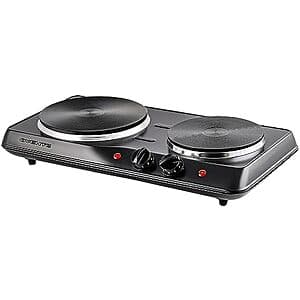 1700W Ovente Electric Countertop Double Burner w/ Cast Iron Hot Plates (Black) $19.20