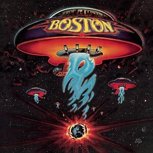 Boston self-titled album CD case featuring remastered audio, showing track listing for the classic 1976 rock album.