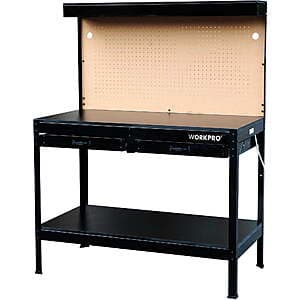 48" Workpro 2-Drawer Steel Workbench w/ Pegboard, Power Strip & LED Work Light $59.60 + Free S&H