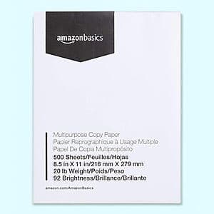 Ream of 500-Count 8.5"x11" Amazon Basics Copy Printer Paper $5 + Free S/H for Prime Members
