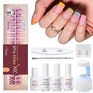 224-pc Beetles Short Square Press-On Nails Kit (Fruity French) $12 w/ S&S