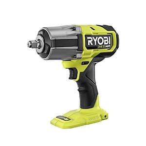 RYOBI 18V ONE+ HP brushless impact wrench with 1/2" square drive, featuring a black and green design typical of the RYOBI ONE+ lineup.