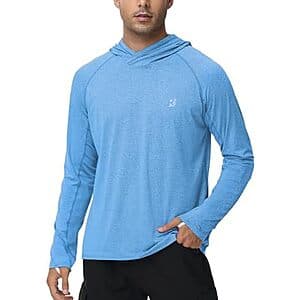 Roadbox men's long-sleeve fishing hoodie with UPF 50+ sun protection in dark gray or flower grey black color.