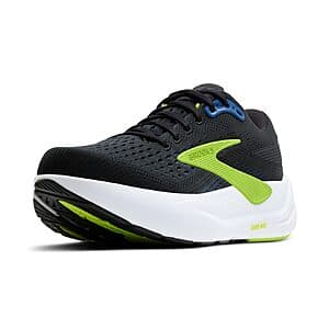 Brooks Ghost running shoes in neutral color styling with Brooks branding visible on the side panel.