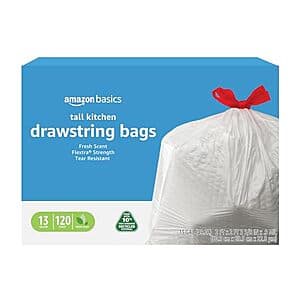 120-Count Amazon Basics 13-Gallon Flextra Tall Kitchen Drawstring Trash Bags from $11.10 w/ Subscribe & Save
