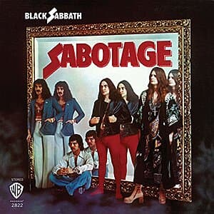 Black Sabbath Sabotage colored vinyl LP album with cover artwork and packaging.
