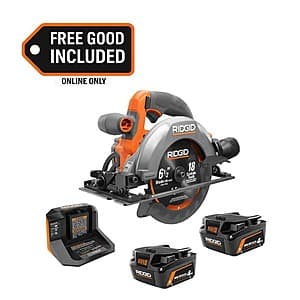 RIDGID 18V 2x 4Ah Batteries & Charger + Subcompact 6-1/2" Circular Saw $117 + Free Shipping