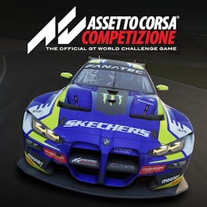 Collage of racing game covers including Assetto Corsa Competizione and art of rally promotional artwork.