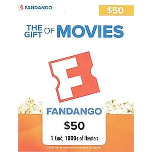 $50 Fandango Gift Card $40 + Free Shipping