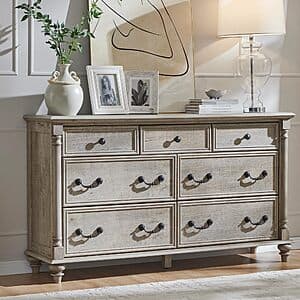 54" x 31" 7-Drawer Farmhouse Rustic Wood Dresser (Light Oak) $150 + Free Shipping