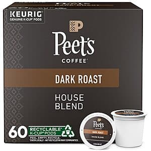 6-Pack 10-Count Peet's Coffee Dark Roast K-Cup Pods (House Blend) $23.05 w/ Subscribe & Save + Free S&H