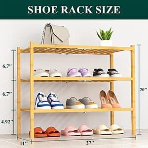 3-Tier Smiry Bamboo Shoe Organizer Rack (11"W x 27") $7.20