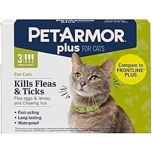 3-Dose PetArmor Plus Monthly Flea & Tick Prevention for Cats $10.40 w/ Subscribe & Save