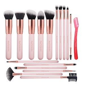 16-Pc Real Perfection Makeup Brush Set w/ Eyebrow Razor (Pink) $6.80