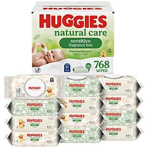 Select Accts: 12-pk 64-ct Huggies Natural Care Sensitive Baby Wipes $13 w/ S&S