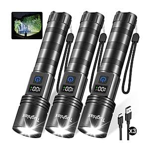 3-Pk Tughlax 5-Mode Rechargeable Flashlights w/ LCD Digital Display $15