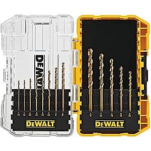 13-Piece DEWALT Split-Point Twist Drill-Bit Assortment, Titanium Nitride Coated $10