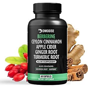 60-Count DMoose Berberine HCL 1400mg w/ Ceylon Cinnamon Supplement Capsules $8 w/ Subscribe & Save