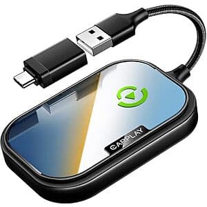 CarEase Wireless USB-C CarPlay Adapter for Apple iPhone (Black) $3.50