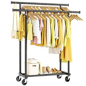 HYSEYY Metal Double Rod Rolling Clothing Rack (Black) $22.80