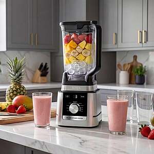 Ninja 9-cup deluxe food processor with sleek design, featuring a wide bowl and lid, multiple blade attachments visible, black and brushed metal finish.