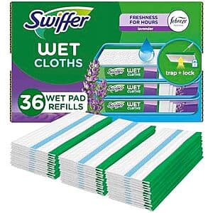 36ct Swiffer Sweeper Wet Mopping Cloth Multi Surface Refills (Febreze Lavender) 2 for $18.50 w/ Subscribe & Save