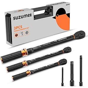 3-Piece SUZUME 72 Teeth Dual-Direction Torque Wrench Set (1/4", 3/8", 1/2") $56.40 + Free Shipping