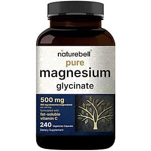 NatureBell Magnesium Glycinate bottle containing 240 capsules of 500mg magnesium glycinate supplement.