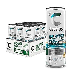 12-Pk 12-Oz CELSIUS Sparkling Sugar Free Energy Drink (Playa Vibe or Wild Berry) $14.25 w/ S&S