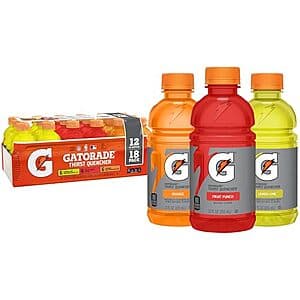 18-pack variety of Gatorade Thirst Quencher and G Zero 12-ounce bottles in assorted flavors.