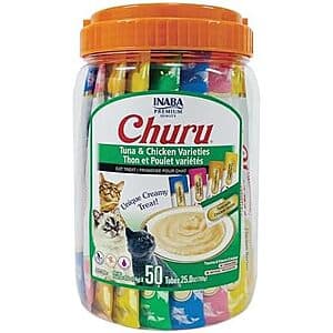 50-Count 0.5-Oz INABA Churu Cat Treat Puree Tubes (Tuna & Chicken Variety) $19.80 w/ S&S
