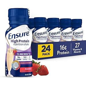24-pk 8-oz Ensure High Protein Nutrition Shake (Strawberry) $19.20 w/ S&S