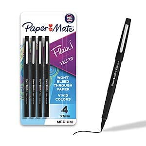 4-Count Paper Mate Flair Felt Tip Pens (Medium Point 0.7mm Black) $4.35