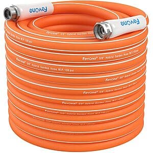 Orange FEVONE 3-foot hybrid polymer leader hose with connectors for standard hose reels.