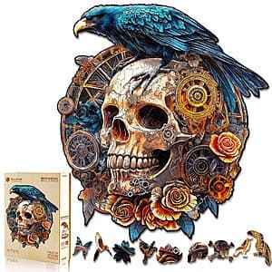 175-Pc 11.4" x 10.1" Kayee 3D Effect Wooden Jigsaw Puzzle (Raven & Skull) $5 & More