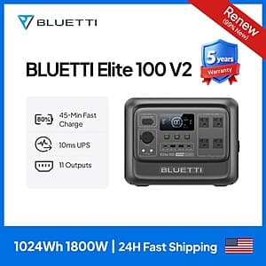 Refurbished: Bluetti Elite 100 V2 1800W/1024Wh Portable Power Station $286.50 + Free S&H