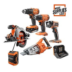 6-Tool Ridgid 18V Cordless Combo Kit w/ 2Ah Battery & Charger $144 + Free S&H