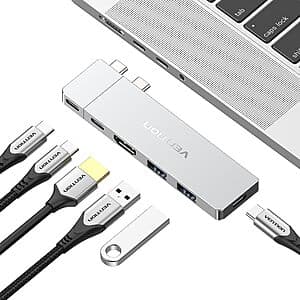 VENTION 6-in-2 Detachable Magnetic USB C Hub for Apple w/ 140PD, 80Gbps, 4K@240Hz $15