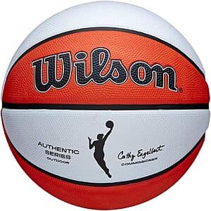 Wilson WNBA Authentic Series basketball in orange and black, official size 6 regulation basketball.