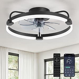 LEDIARY 20" Low Profile Black 6-Speed Ceiling Fan w/ LED Lights + Remote $42 + Free S&H