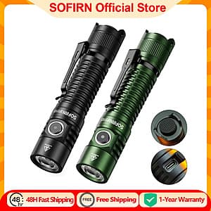 Black SST40 flashlight with cylindrical metal body design.