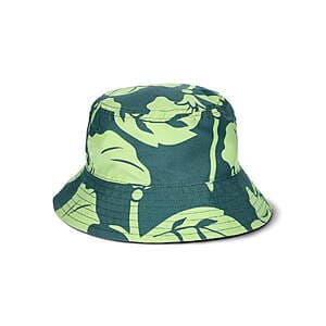 Green reversible bucket hat with UPF 50+ sun protection, displayed flat to show the reversible design.