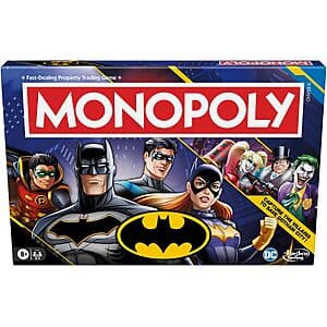 Monopoly Batman Edition Board Game box featuring Batman branding and classic Monopoly game design.