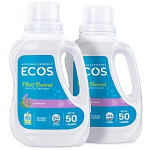 2-Pack 50-Oz ECOS Hypoallergenic Plant-Powered Laundry Detergent Liquid (Lavender) $9.85 w/ Subscribe & Save