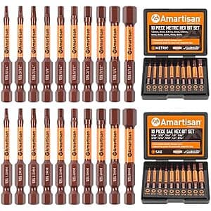 20-Pc Amartisan Metric & SAE Hex Head Allen Wrench Drill Bit Set w/ Storage Box $8.50