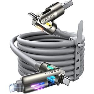 6.6' LISEN 240W 4-in-1 Chubby Charging Cable (USB A / C to USB C / Lightning) $8